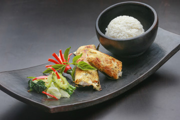 Lunch time - meat, veggie and rice