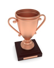 Bronze cup on white background. 3D rendering.
