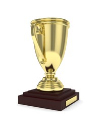 Golden cup on white background. 3D rendering.
