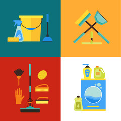 Cleaning Kit Set. Flat Design StyleVector