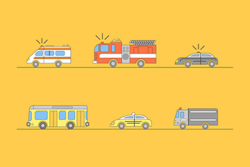 Colorful Car Thin Line Icons Set. Vector