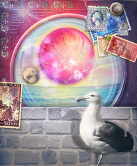 Finestra fantastica con tramonto e marina viaggi,fantasia e immaginazione © Rosario Rizzo