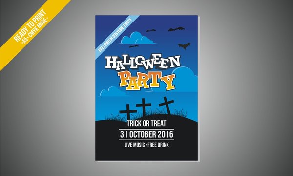 blue halloween party flyer vector