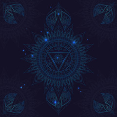 Chakra Vishuddha on a Dark Blue Background. Vector