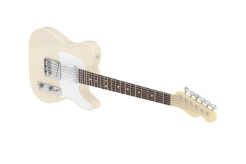 Obraz na płótnie Canvas Isolated beige electric guitar on white background. Concert and studio equipment. Musical instrument. Rock, blues style. 3D rendering.