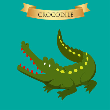 Big green crocodile on a blue