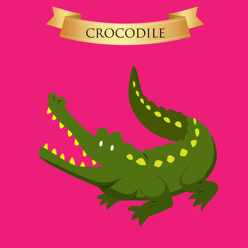 Big green crocodile on a pink