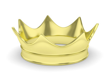 Simple golden royal crown on white. 3D rendering.