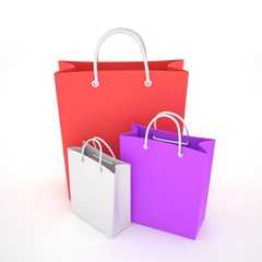 Paper Shopping Bags isolated on white background. 3d rendering.