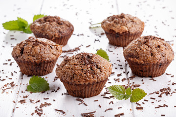 Chocolate muffins with sugar crust