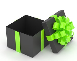 open gift box with bows isolated on white. 3d rendering. - 120662055