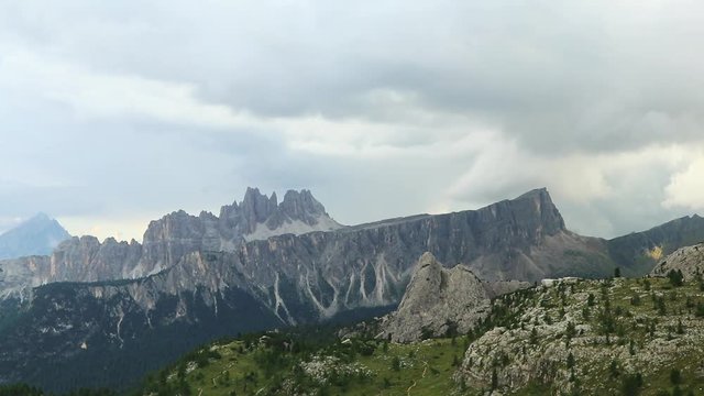 Fast moving clouds over peaks in Dolomite. Full hd time lapse