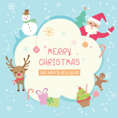 Merry Christmas with santa claus and Christmas symbol