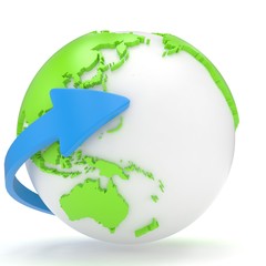 Arrow and Earth globe. 3d render