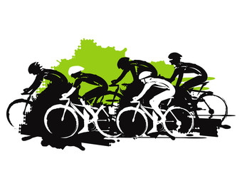 Road cycling racer.
Black, expressive stylized illustration of cyclist imitating drawing ink and brush. Vector available.