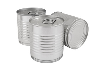 Aluminum tin cans isolated on white background