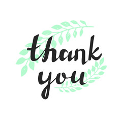 Obraz premium Thank you handwritten vector illustration, dark brush pen lettering on floral background