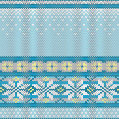 Vector seamless knitted pattern with snowflakes