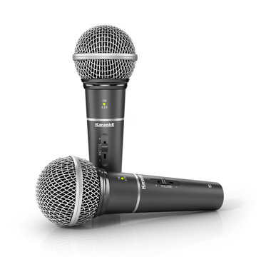 Two microphones on a white background. 3d illustration