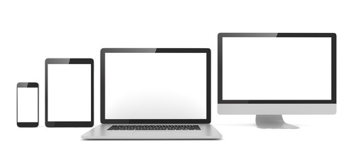 Responsive web design, laptop, smartphone, tablet, computer, display. 3d rendering.