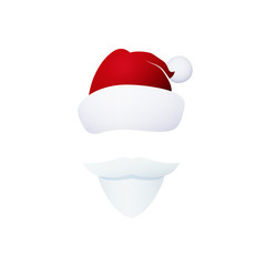 Santa Claus Face, Santa Claus with a Beard Isolated on White, Mustache and Hat without a Face, Christmas Decorations, Merry Christmas and Happy New Year , Vector Illustration