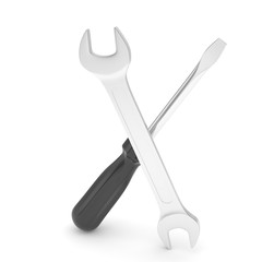 3D Illustration Wrench and screwdriver, service concept