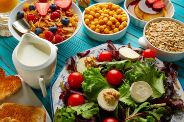 healthy breakfast salad and cereals