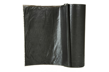 Rolls of disposable trash bags isolated over white background 