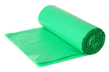 Rolls of disposable trash bags isolated over white background 