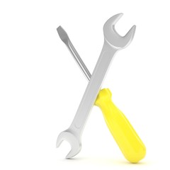 3D Illustration Wrench and screwdriver, service concept