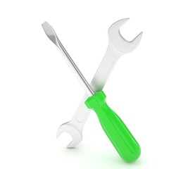 3D Illustration Wrench and screwdriver, service concept