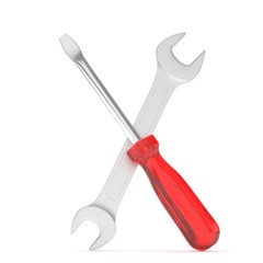 3D Illustration Wrench and screwdriver, service concept