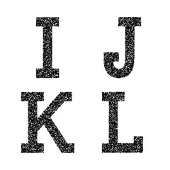 I, J, K, L black stencil letters of grainy texture.  Font in grunge style.