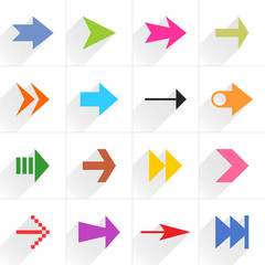 Color arrow icon flat sign with long shadow - 120667662