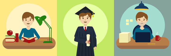 Human life path education and work cartoon vector