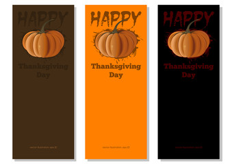 Happy Thanksgiving Day. Banners set with pumpkins. Vector illustration