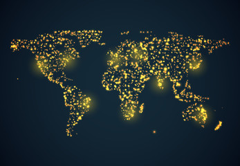 Abstrackt bright glowing map on dark blue background