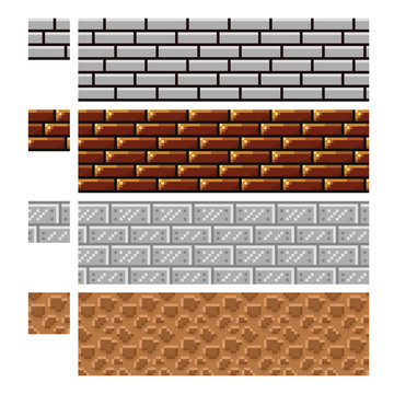 Texture for platformers pixel art vector - brick stone and steel wall