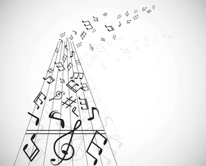 Musical notes staff background with lines. Vector illustration.