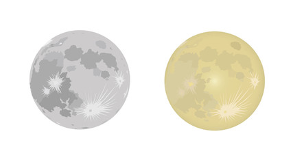 Full moon on white background. Moon design in colors and monochrome.