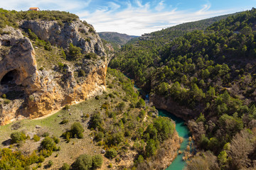 Jucar quiet river, runs from deep mountains in Cuenca, Spain