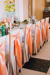 Table set for wedding or another catered event dinner.