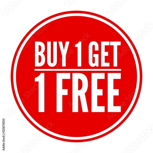 "Buy one get one free, promotional sale label" Stock photo and royalty