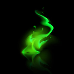 Vector Green Magic Fire Flame Bonfire  Isolated on Background