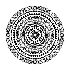 Mandala. Abstract ethnic round black and white vector ornament. Boho monochrome texture - 120671045