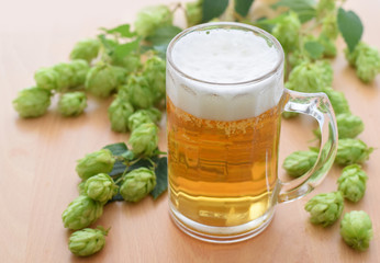 Background with hops and beer