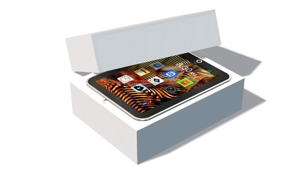 Modern digital tablet pc in the packaging - unboxing - 3D rendering