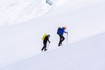 Ice Climbing on glacier in the mountains of Switzerland - Aletsch Glacier