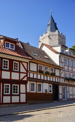 Obraz premium Stadtansicht Mühlhausen Thüringen mit Wehrturm der Stadtmauer