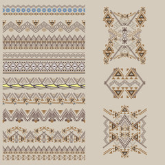 Vector set of decorative elements for design and fashion in ethnic tribal style. Borders and patterns collection